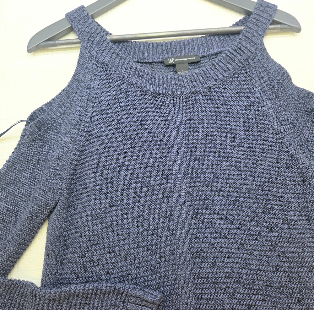 INC International Concepts Large Navy Acrylic Cold Shoulder Sweater